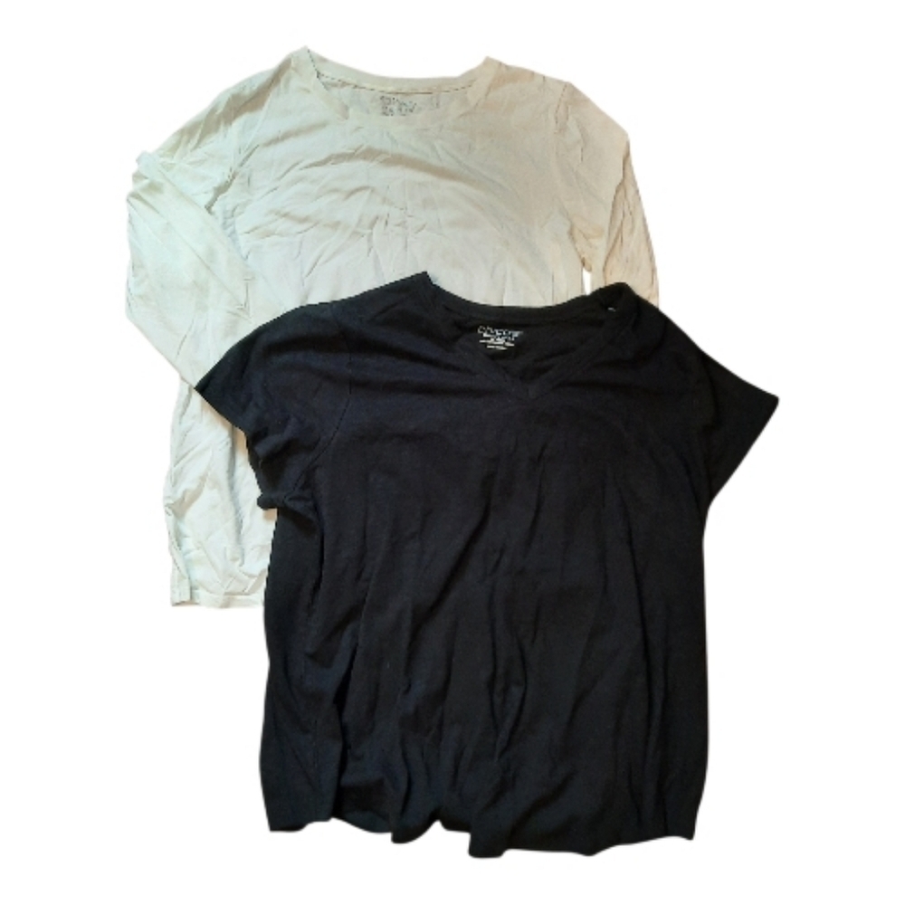 Chico's Bundle Basic White Long Sleeve Black Short Sleeve T-shirts Size 3 (XL)